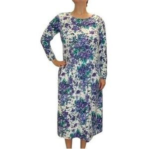 Fads Women's Floral Printed Long Sleeve Drop Waist Knitted Midi Dress Size Small